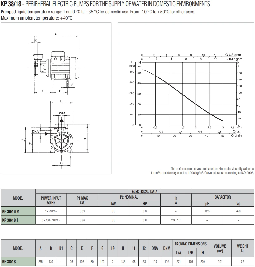 DAB KP 38/18 M - 140°C Hot Water Version - Peripheral Pump 240v 2 DAB KP 38/18 M - 140°C Hot Water Version - Peripheral Pump 240v - Image 2