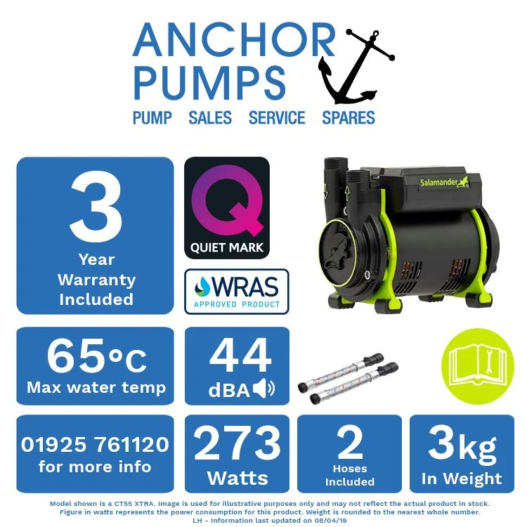Salamander CT55 Xtra 1.6 Bar Single Positive Head Shower Pump With Noise Vibration Reduction Technology 1 Salamander CT55 Xtra 1.6 Bar Single Positive Head Shower Pump With Noise Vibration Reduction Technology