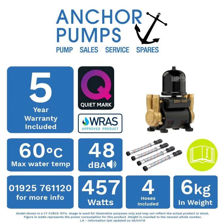 Salamander CT Force 15TU 1.5 Bar Brass Universal Twin Negative Head Shower Pump With Noise Vibration Reduction Technology 1 Salamander CT Force 15TU 1.5 Bar Brass Universal Twin Negative Head Shower Pump With Noise Vibration Reduction Technology