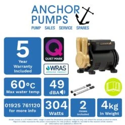 Salamander CT Force 20PS 2.0 Bar Brass Single Positive Head Shower Pump With Noise Vibration Reduction Technology