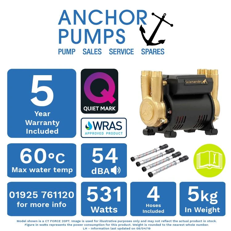 Salamander CT Force 20PT 2.0 Bar Brass Twin Positive Head Shower Pump With Noise Vibration Reduction Technology 1 Salamander CT Force 20PT 2.0 Bar Brass Twin Positive Head Shower Pump With Noise Vibration Reduction Technology