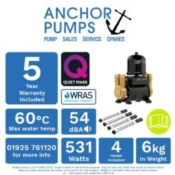 Salamander CT Force 20TU 2.0 Bar Brass Universal Twin Negative Head Shower Pump With Noise Vibration Reduction Technology