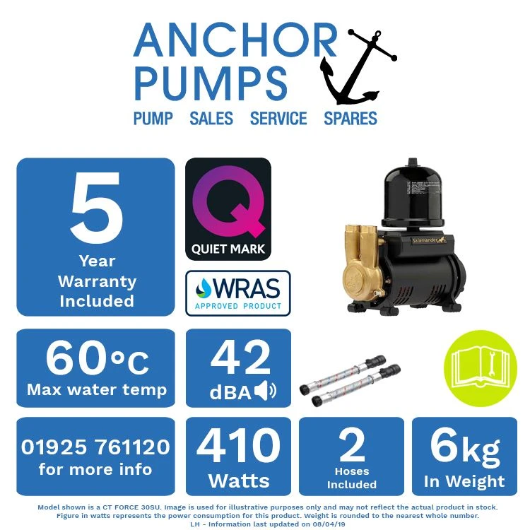 Salamander CT Force 30SU 3.0 Bar Brass Universal Single Negative Head Shower Pump With Noise Vibration Reduction Technology 2 Salamander CT Force 30SU 3.0 Bar Brass Universal Single Negative Head Shower Pump With Noise Vibration Reduction Technology - Image 2