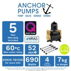 Salamander CT Force 30TU 3.0 Bar Brass Universal Twin Negative Head Shower Pump With Noise Vibration Reduction Technology