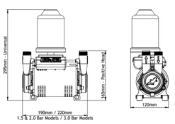 Salamander CT Force 20SU 2.0 Bar Brass Universal Single Negative Head Shower Pump With Noise Vibration Reduction Technology 6 Salamander CT Force 20SU 2.0 Bar Brass Universal Single Negative Head Shower Pump With Noise Vibration Reduction Technology -Electro Mechenical Shop dimensions 1 1