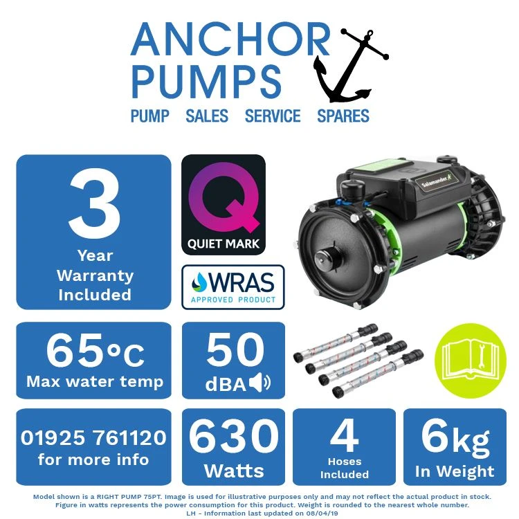 Salamander RP75PT 2.0 Bar Twin Impeller Positive Centrifugal Bathroom Pump 2 Salamander RP75PT 2.0 Bar Twin Impeller Positive Centrifugal Bathroom Pump - Image 2