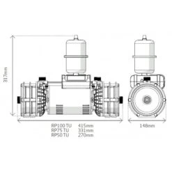 Salamander RP100TU 3.0 Bar Twin Impeller Universal Centrifugal Whole House Pump -Electro Mechenical Shop rp tu dimensions