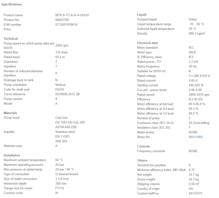 Grundfos MTR 8 7/7 A W A HUUV 2.2kW Stainless Steel Vertical Immersible Pump 415v 4 Grundfos MTR 8 7/7 A W A HUUV 2.2kW Stainless Steel Vertical Immersible Pump 415v - Image 4