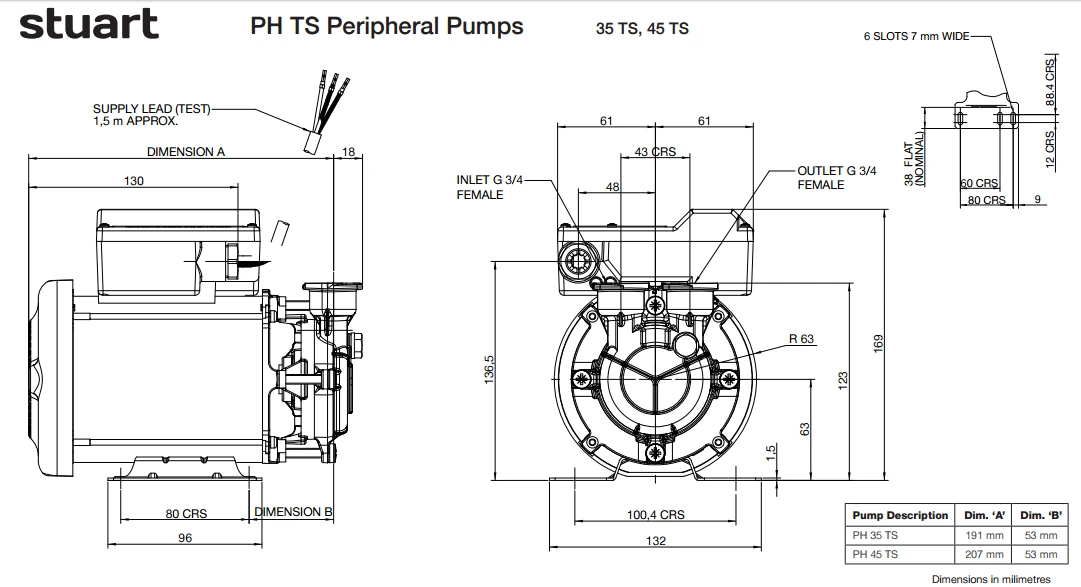 Stuart Turner PH 45 TS Brass Peripheral Booster Pump C/w Vent Plug (Brass Impeller - EPDM/PTFE/Al.Oxide Seals) 240V 3 Stuart Turner PH 45 TS Brass Peripheral Booster Pump C/w Vent Plug (Brass Impeller - EPDM/PTFE/Al.Oxide Seals) 240V - Image 3