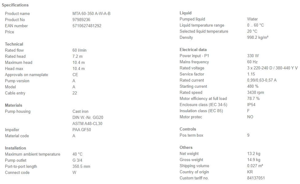 Grundfos MTA 60-350 A W A B Flanged Mounted Immersible Pump With Bottom Suction Inlet 4 Grundfos MTA 60-350 A W A B Flanged Mounted Immersible Pump With Bottom Suction Inlet - Image 4