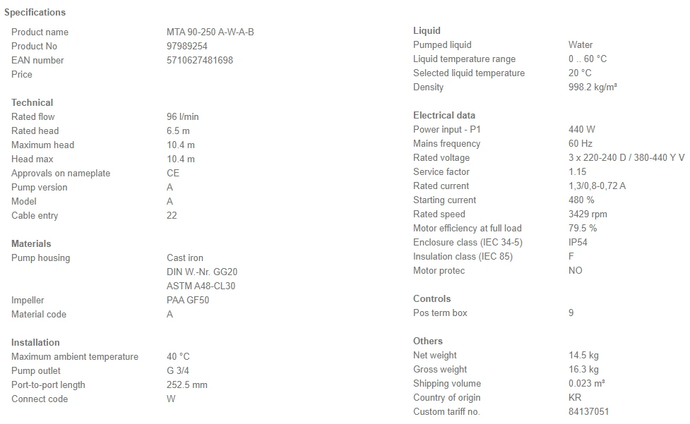 Grundfos MTA 90-250 A W A B Flanged Mounted Immersible Pump With Bottom Suction Inlet 4 Grundfos MTA 90-250 A W A B Flanged Mounted Immersible Pump With Bottom Suction Inlet - Image 4