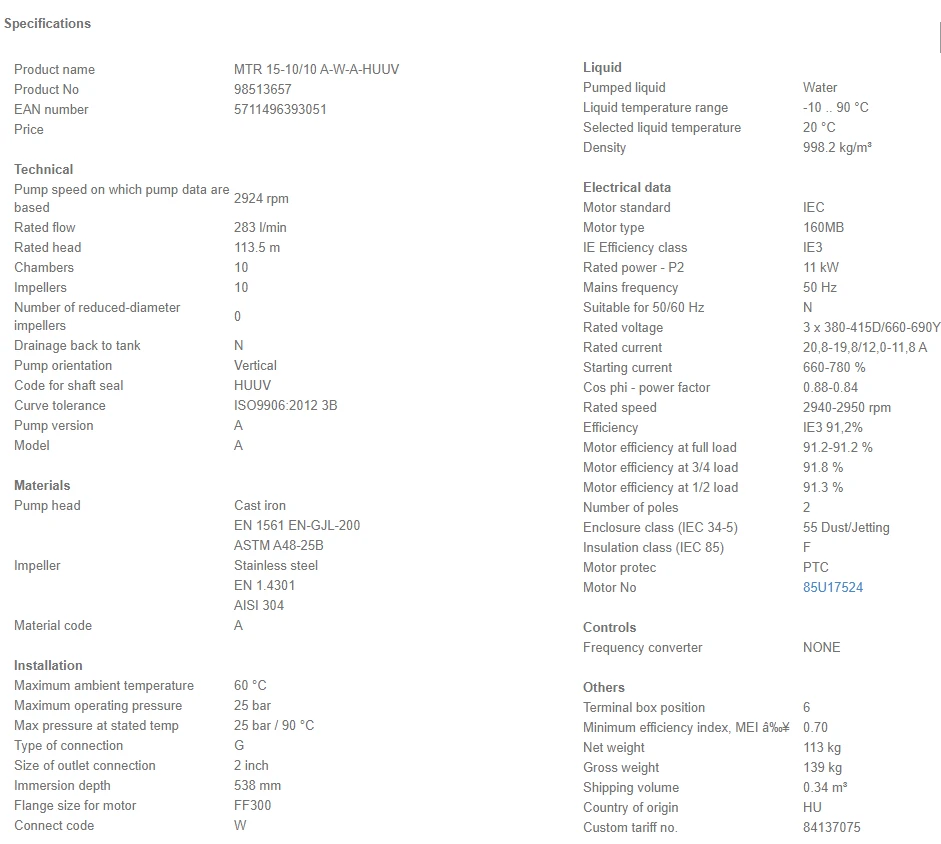 Grundfos MTR 15 10/10 A W A HUUV 11kW Stainless Steel Vertical Immersible Pump 415v 4 Grundfos MTR 15 10/10 A W A HUUV 11kW Stainless Steel Vertical Immersible Pump 415v - Image 4
