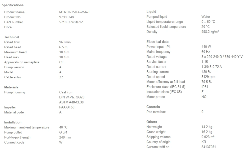 Grundfos MTA 90-250 A W A T Flanged Mounted Immersible Pump With Top Suction Inlet 4 Grundfos MTA 90-250 A W A T Flanged Mounted Immersible Pump With Top Suction Inlet - Image 4