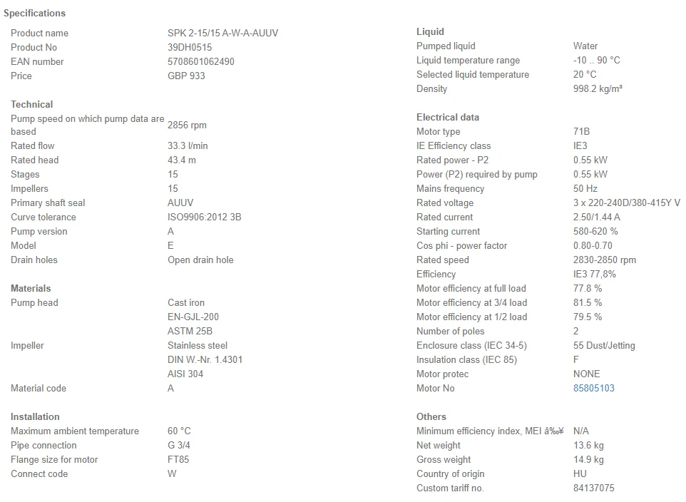 Grundfos SPK 2 15/15 A W A AUUV 0.55kW Stainless Steel Immersible Pump 415v 4 Grundfos SPK 2 15/15 A W A AUUV 0.55kW Stainless Steel Immersible Pump 415v - Image 4