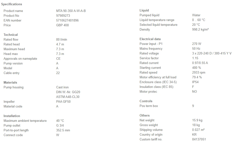 Grundfos MTA 90-350 A W A B Flanged Mounted Immersible Pump With Bottom Suction Inlet 4 Grundfos MTA 90-350 A W A B Flanged Mounted Immersible Pump With Bottom Suction Inlet - Image 4