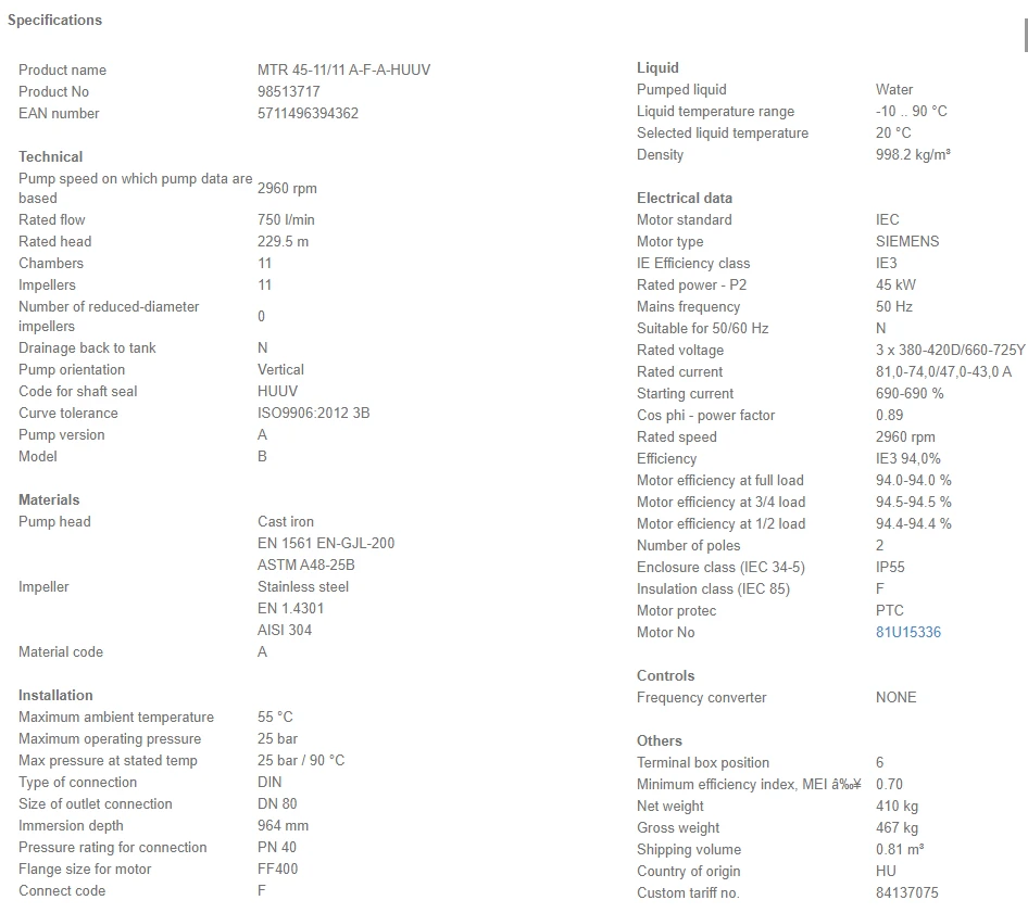 Grundfos MTR 45 11/11 A F A HUUV 45kW Stainless Steel Vertical Immersible Pump 415v 4 Grundfos MTR 45 11/11 A F A HUUV 45kW Stainless Steel Vertical Immersible Pump 415v - Image 4