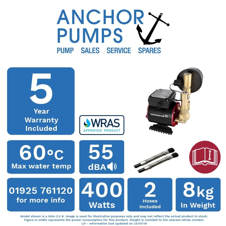 Grundfos Amazon Universal SSN-2.0B (AP053) Brass Single Impeller Heavy Duty Negative Head Shower Pump (x2 Hoses Inc.) 4 Grundfos Amazon Universal SSN-2.0B (AP053) Brass Single Impeller Heavy Duty Negative Head Shower Pump (x2 Hoses Inc.) - Image 4