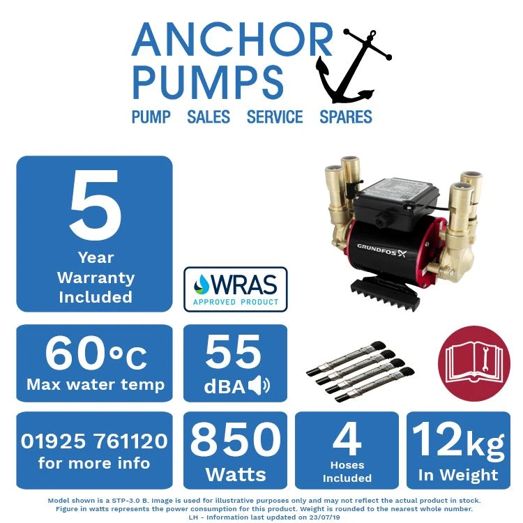 Grundfos Amazon STP-3.0B (AP029) Brass Twin Impeller Heavy Duty Positive Head Shower Pump (x4 Hoses Inc.) 4 Grundfos Amazon STP-3.0B (AP029) Brass Twin Impeller Heavy Duty Positive Head Shower Pump (x4 Hoses Inc.) - Image 4