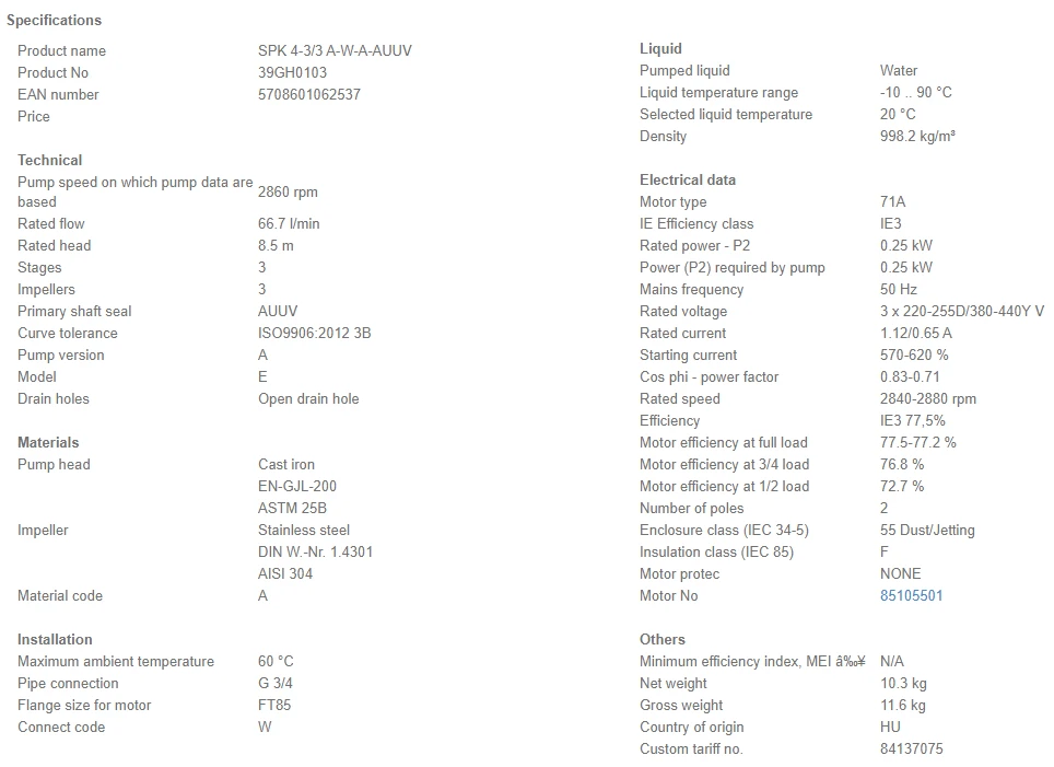 Grundfos SPK 4 3/3 A W A AUUV 0.25kW Stainless Steel Immersible Pump 415v 4 Grundfos SPK 4 3/3 A W A AUUV 0.25kW Stainless Steel Immersible Pump 415v - Image 4